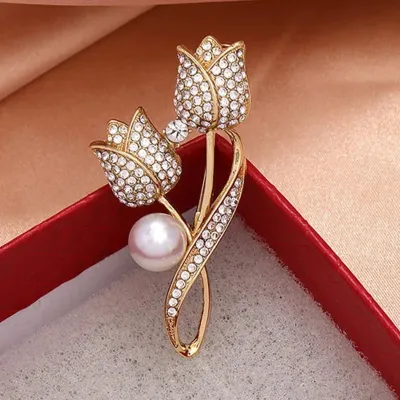 1pc Elegant Rhinestone Tulip Flower Brooch 